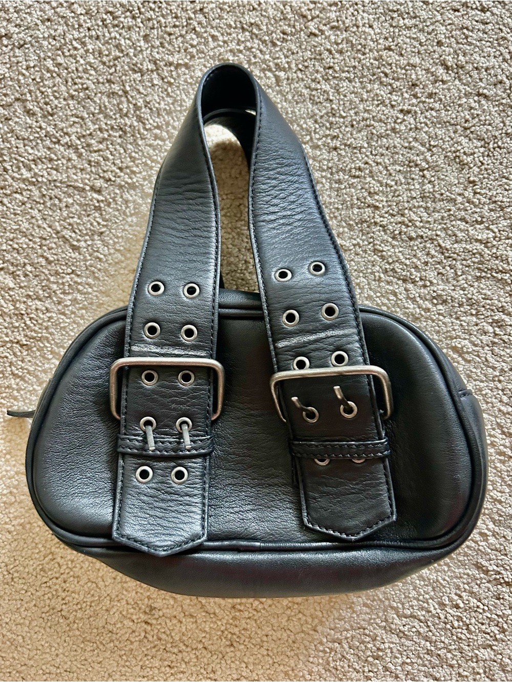 Free People Black Leather Zip-Top Shoulder Bag
